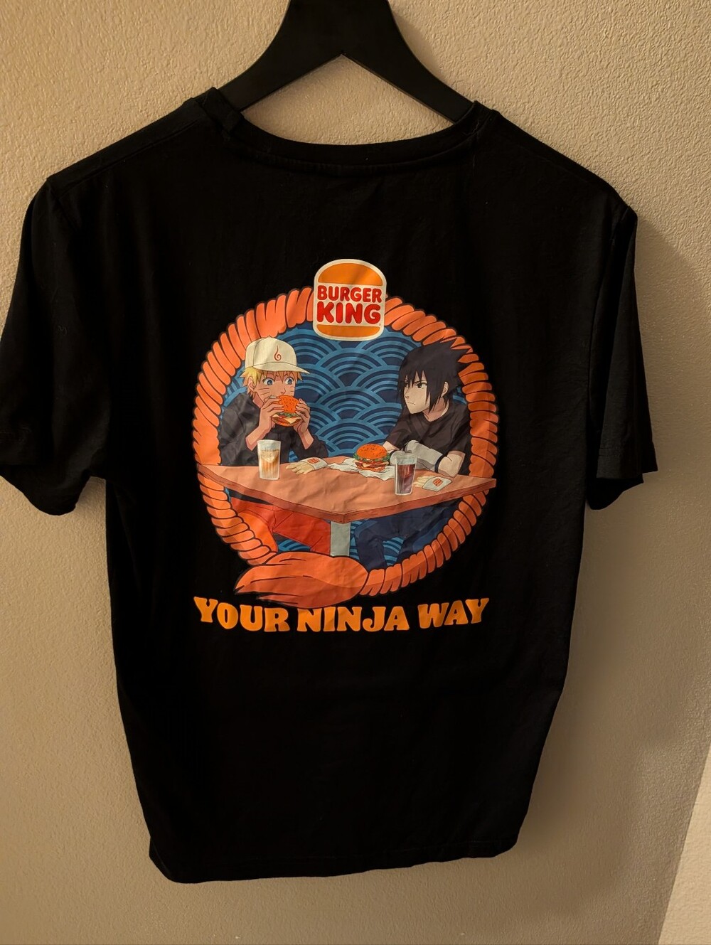Naruto x Burger King Black Graphic Men's T-Shirt Vintage Anime Collab Size M